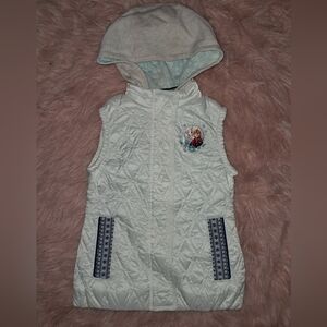 Disney Frozen White Quilted Hooded Vest with Embroidered Elsa And Anna